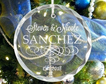 Personalized Ornament for Couple, Ornament with Names and Date, Gift for Couple, Christmas Ornaments, Married Ornament, Glass Ornament