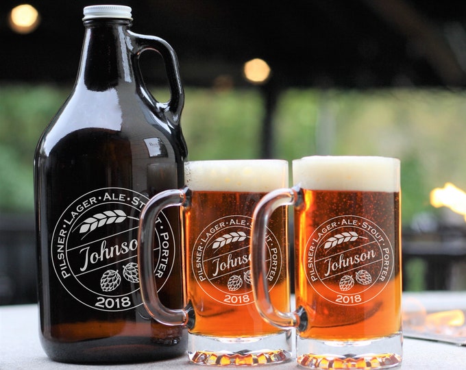 Personalized Amber Beer Growler, Monogrammed Beer Growler, 64 oz Growler, Gifts for Him, Gifts for Dad, Home Brewing, Craft Beer, Beer Gift
