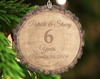 6th Anniversary - Rustic Wooden Christmas Ornament - Stocking Stuffer - Rustic Christmas Tree Decor - Xmas Decoration - Gift for Parents