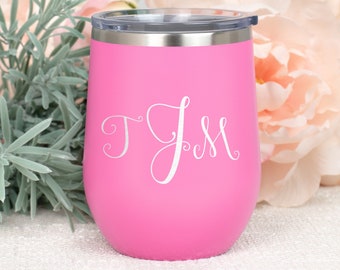 Stemless Wine Tumbler, Monogram Tumbler, Wine Tumbler Personalized Monogram, Engraved Tumbler, Monogram Gift for Her, Monogram Girlfriend