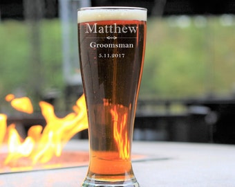 Engagement Toast Brother Father of the Groom Bride Party favor Best Man Bachelor Wedding Personalized 19 oz Pilsner Beer Glass