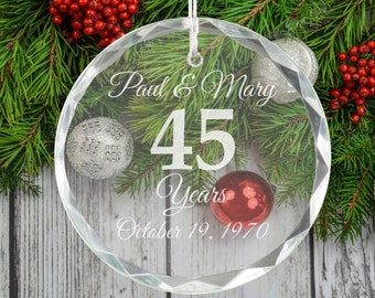 45th Anniversary - Personalized Crystal Holiday Ornament - Christmas Tree Decoration - Husband Gift - Anniversary Gift - Gift for Parents