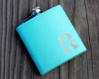 Teal Flask, Flask for Women, Bridesmaid Gift, Custom Flask, Personalized Flask, Engraved Hip Flask, Engraved Hip Flask, Gift For Women