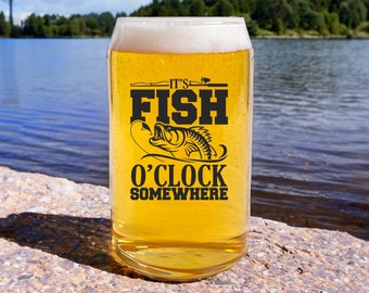 Fish O'Clock, Fishing Beer Glass, Birthday Gift for Husband, Unique Fishing Gift, Gift for Dad ,Grandpa Fishing Gift for Retirement