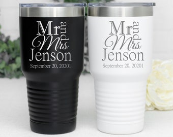 Matching Tumblers for Newlyweds, Engraved Wedding Gifts, Personalized Tumbler for Married Couple, Bride and Groom Gift, Wedding Day Gift