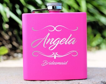 Pink Flask for Women, Flask for Her, Bridesmaid Gift, Bridesmaid Proposal, Bridal Party Gift, Wedding Party, Gift for Women, Cute Flask