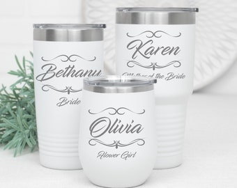 Wedding Party Tumblers, Flower Girl, Bridesmaid Tumblers, Wine Tumbler with Lid, Bridal Shower, Personalized Bridesmaid Gifts, Mother of the