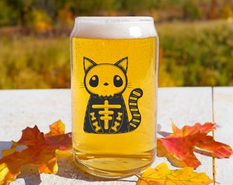 Halloween Beer Can, Halloween Barware, Fall Glass Cup, Unique Halloween Glassware, Spooky Decor, Halloween Can Glass, Fall Glassware