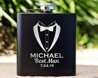 Black Flask, Groomsman Flask, Flask for Men, Personalized Flask, Custom Flask, Best Man Gift, Wedding Flask, Bridal Party Gift, Whiskey Gift