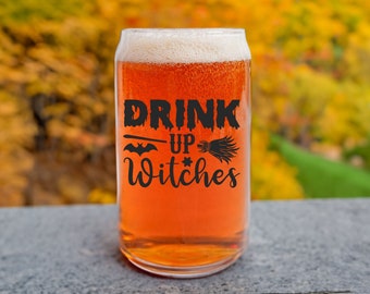 Halloween Beer Can, Spooky Decor, Unique Halloween Glassware, Fall Glass Cup, Halloween Barware, Halloween Can Glass, Fall Glassware