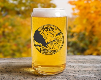 Halloween Can Glass, Spooky Decor, Halloween Beer Can, Fall Glass Cup, Unique Halloween Glassware, Halloween Barware, Fall Glassware