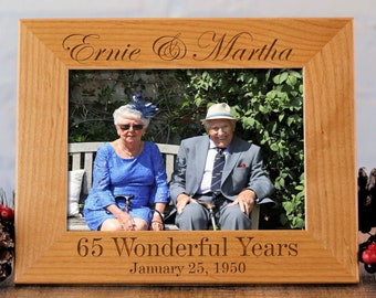 65th Anniversary Photo Frame, Custom Picture Frame, Personalized Red Alder, 5x7 Picture Frame, 4x6 Frame, 8x10 Photo Frame, Couple Gift