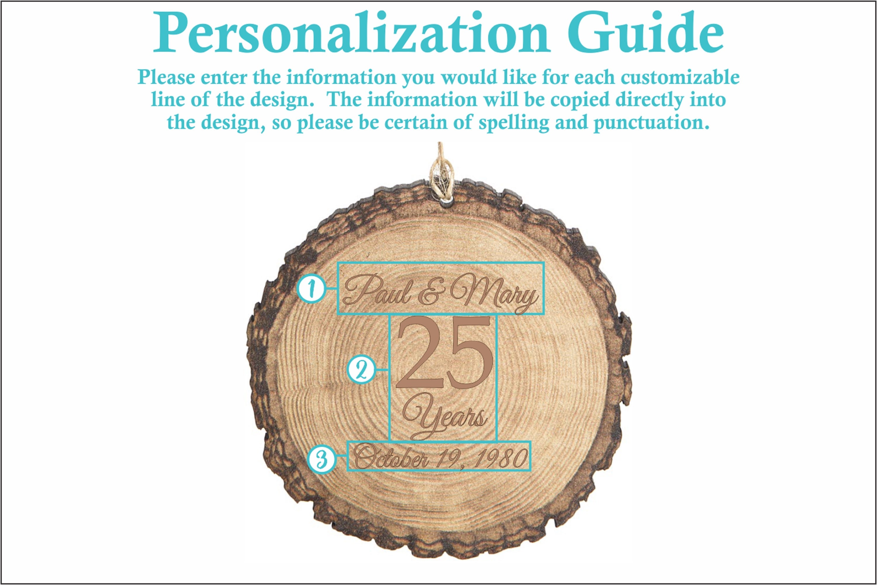 25th Anniversary - Rustic Wooden Christmas Ornament - Stocking Stuffer ...