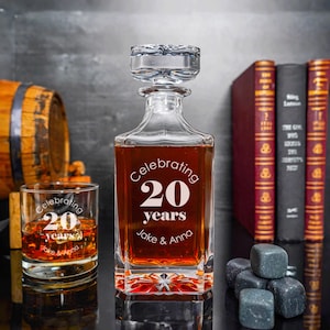 20 Year Celebration Gift for Him, Bourbon, Anniversary Gift, Whiskey Decanter, Whiskey Decanter & Whiskey Glasses, Spirits Decanter
