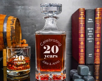 20 Year Celebration Gift for Him, Bourbon, Anniversary Gift, Whiskey Decanter, Whiskey Decanter & Whiskey Glasses, Spirits Decanter