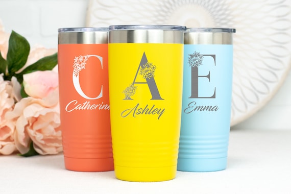 Custom Engraved Monogram Tumbler, Personalized Tumbler, Bride, Bridesmaid, Teacher Gift, Mother's Day Gift, Gift for Her, Floral Monogram