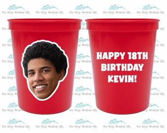 18th Birthday Party Face Cups, Custom Plastic Party Cup, Funny Birthday Decorations, Personalized Printed Face Cups Birthday Celebration