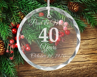 40th Anniversary - Personalized Crystal Holiday Ornament - Christmas Tree Decoration - Husband Gift - Anniversary Gift - Gift for Parents