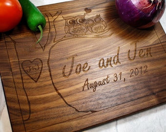 Personalized Cutting Board - Custom Wedding Gift - Owl Decor - Wooden Cutting Board - Personalized Gift - Anniversary - Fiance Gift
