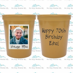 70th Birthday Party Cups, Personalized Birthday Stadium Cup, Plastic Birthday Decorations, Vintage 1955, Custom Face Party Cup, UV Printed
