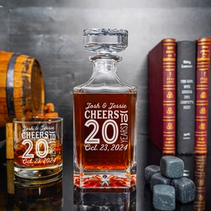 20 Year Wedding Anniversary Gift for Him, Whiskey Decanter & Whiskey Glasses, Spirits Decanter, Bourbon, Whiskey Decanter, Milestones