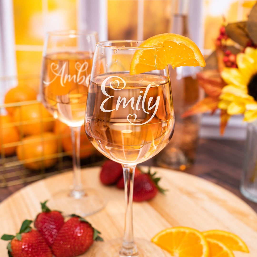 Etched Wine Glasses Set of 2 monogram Wine Glasses Etsy