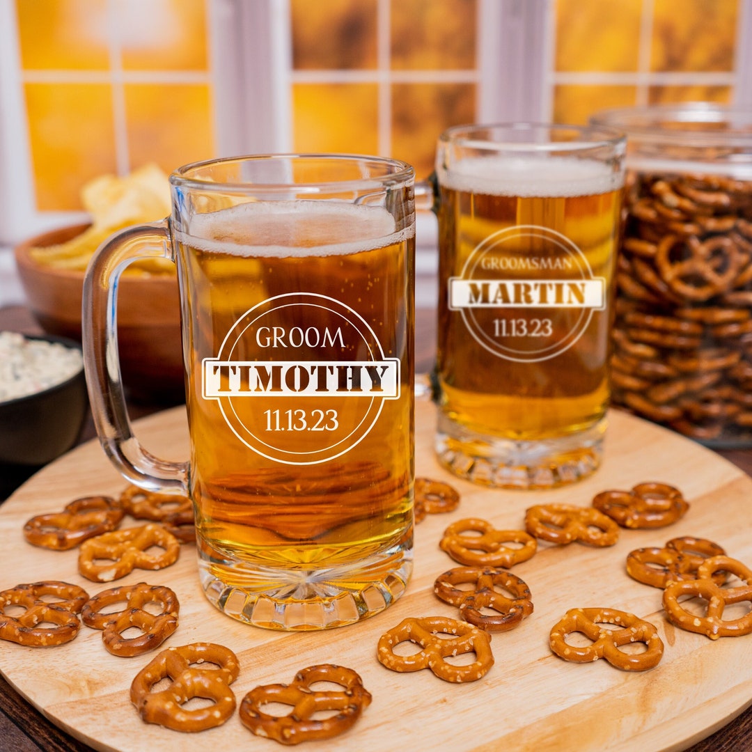 Glass Mugs Set of 4, Beer Lover Gifts, Groomsmen Gifts, Best Man Gift ...