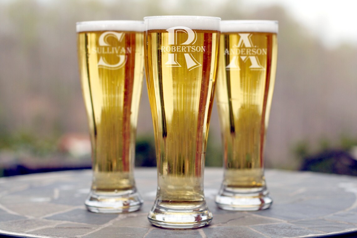 Etched Pilsner Glass Set of 2 Custom Pilsner Glasses Etsy