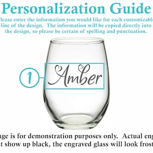 Custom Wine Glass, Custom Bridesmaid Glasses, Personalized Wine Glass, Custom Stemless Wine Glass, Stemless Wine Glass, Monogram Wine Glass bild 2