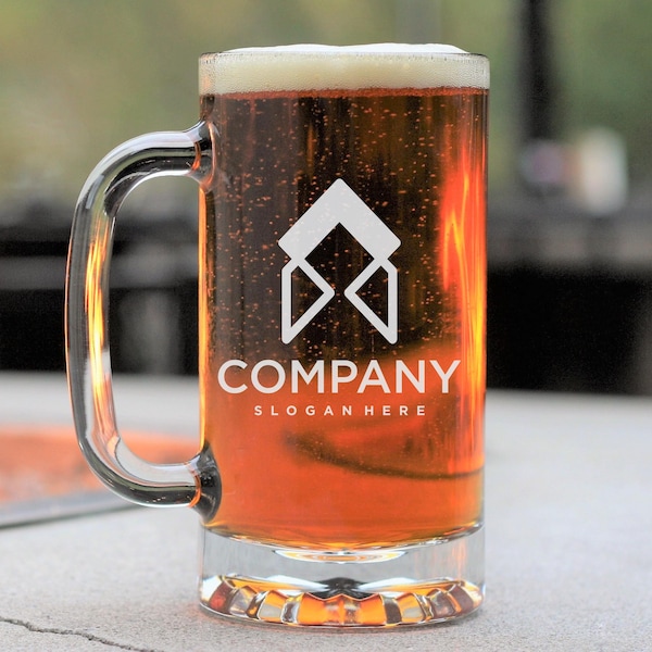 Logo Beer Mug, Custom Promo Corporate Gift, 16oz or 25oz Personalized Mug