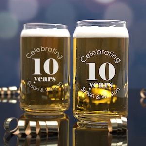 10th Anniversary Glassware Set, 10 Year Celebration, Wedding Anniversary Gifts for Parents, For Him, For Husband, Personalized Gift for Men