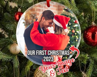 Photo Ornament for Couple, Crystal Glass Custom Photo Ornament for Wife or Girlfriend, Photo Christmas Ornament, Stocking Stuffer, Add Text