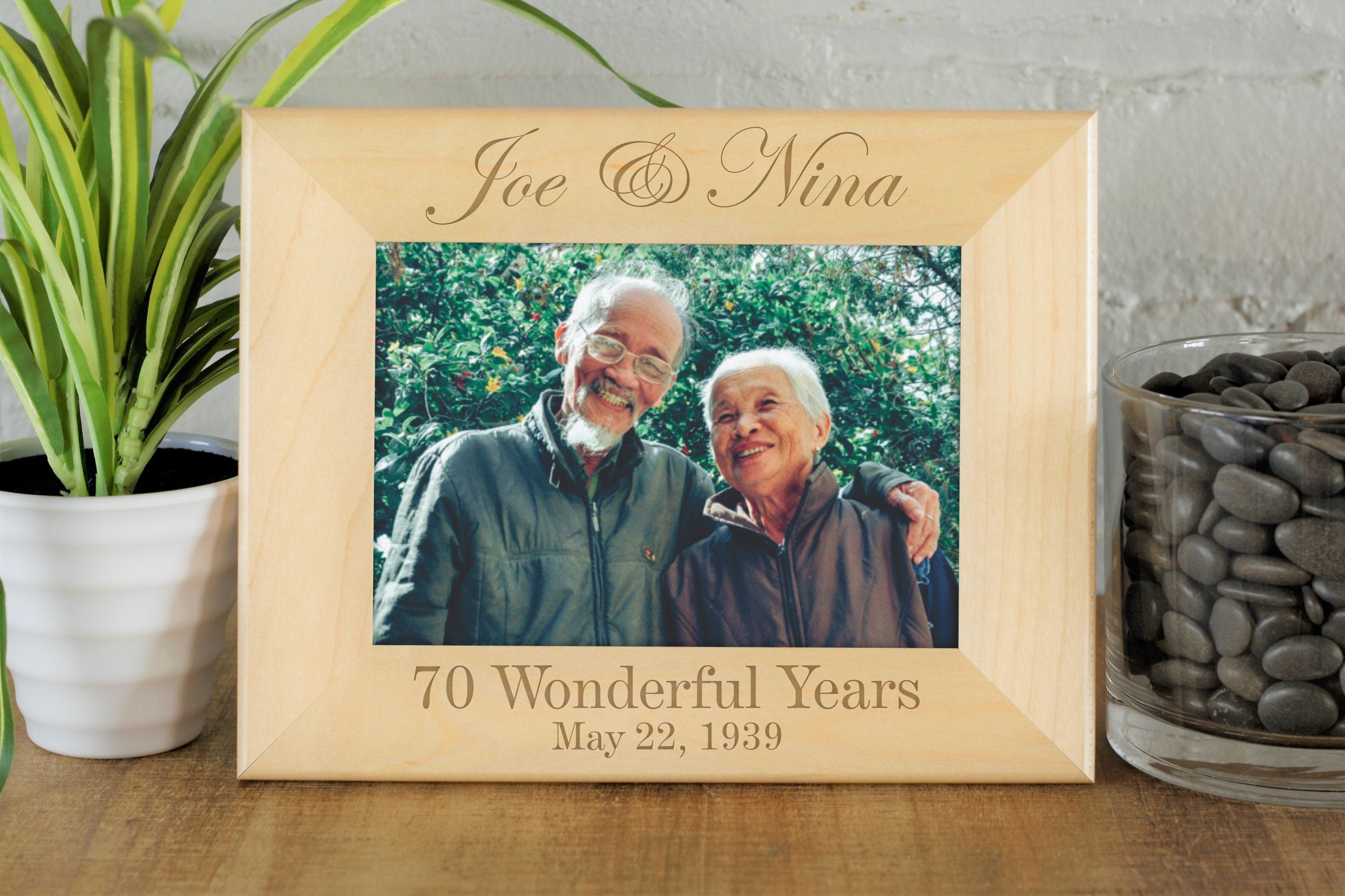 Black/Silver L 70th Year Wedding Anniversary Picture Photo Frame 