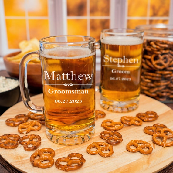 Glass Mugs Set of 4, Beer Lover Gifts, Groomsmen Gifts, Best Man Gift,  Wedding Party Gift, Groomsman Gift, Beer Mugs, Father of the Groom 