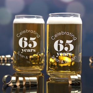 65th Anniversary Glassware Set, 65 Year Celebration, Wedding Anniversary Gifts for Parents, For Him, For Husband, Personalized Gift for Men
