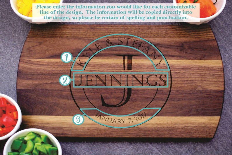 Personalized Cutting Board Wedding Gift Engagement Gifts for Mom Custom Cutting Board Personalized Kitchen Kitchen Gift Fiance image 2