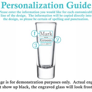 May include: A clear glass shot glass with a personalized inscription. The inscription reads "Mark Groom 5.11.2017".