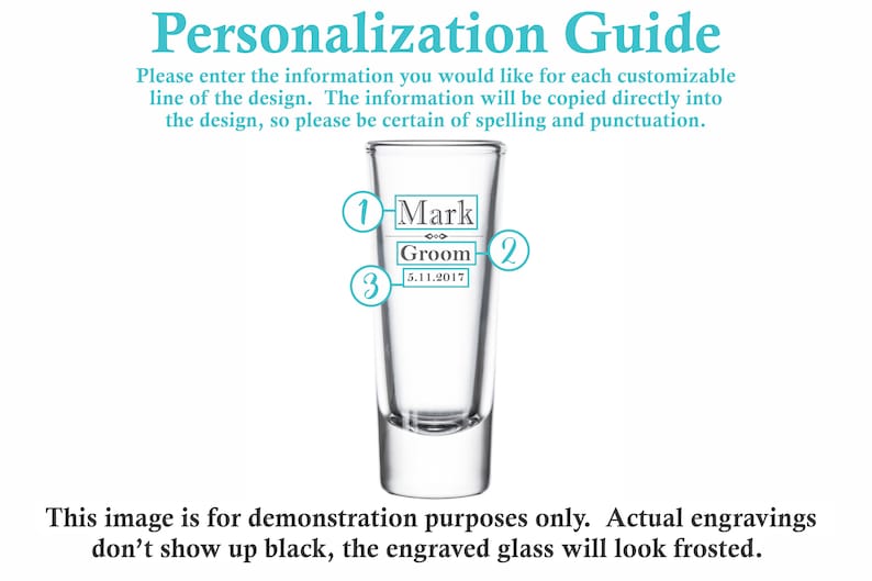 May include: A clear glass shot glass with a personalized inscription. The inscription reads "Mark Groom 5.11.2017".