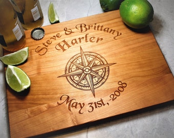 Engraved Cutting Board - Personalized Gift - Nautical Decor - Custom Kitchen - Gifts for Fiance - Anniversary - Coastal Decor - Gift for Him