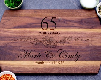 65th Anniversary Gift, Custom Cutting Board, Personalized Anniversary, Anniversary Gift for Her, Gift for Him, 65 Year Anniversary Gift