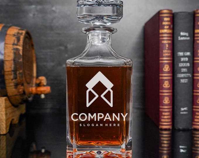Custom Logo, Whiskey Decanter & Whiskey Glasses, Whiskey Decanter, Decanter Set, Spirits Decanter, Bourbon, Retirement Gift, Corporate