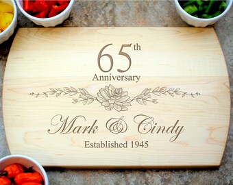 65th Anniversary Cutting Board, Anniversary Gift for Parents, Personalized Anniversary, Anniversary Gift for Her, Anniversary Gift for Him