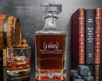 1995 Birthday Decanter, Whiskey Decanter & Whiskey Glasses, Spirits Decanter, Milestones, Bourbon, Established 1995, Birthday Gift for Him