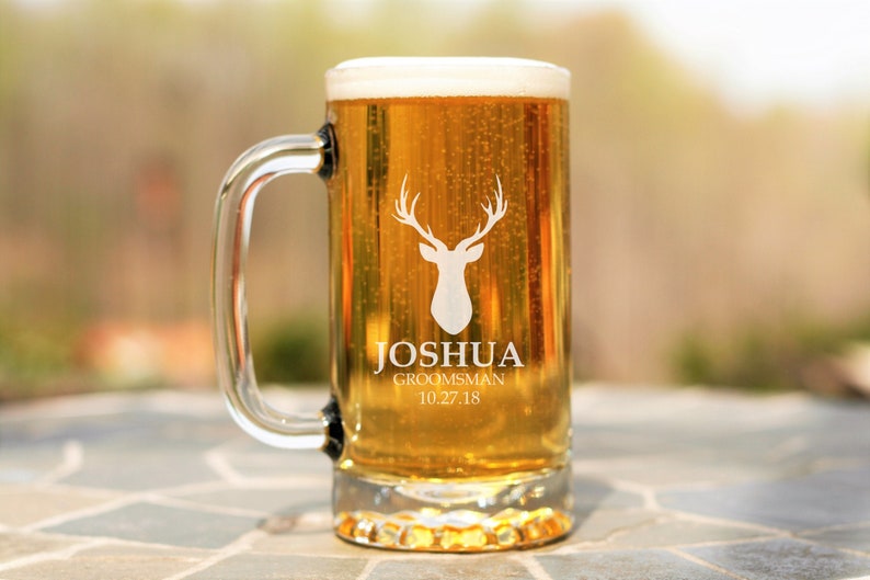Best Man Gift Glass Mugs Set of 4 Groomsmen Gifts Father of the Groom Wedding Party Gift Beer Mugs Groomsman Gift Rustic Deer Glasses