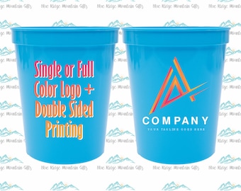 16oz Custom Printed Plastic Stadium, UV Full Color Printed, Bulk Souvenir Cups, Promotional Logo Cups, Trade Shows and Expo Center Giveaway