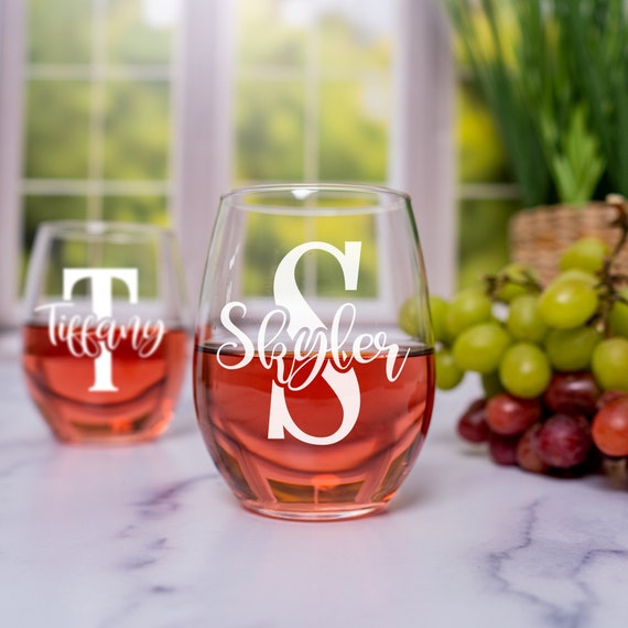 Personalized Wedding Glasses Set of 6 Stemless Wine Glass 