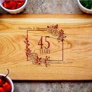 45th Anniversary Cutting Board, Anniversary Gift for Parents, Personalized Butcher Block, Anniversary Gift for Her, Anniversary Gift for Him