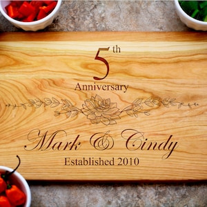 5th Anniversary Gift, Custom Cutting Board, Personalized Anniversary, Anniversary Gift for Her, Gift for Him, 5 Year Anniversary Gift