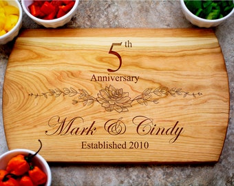 5th Anniversary Gift, Custom Cutting Board, Personalized Anniversary, Anniversary Gift for Her, Gift for Him, 5 Year Anniversary Gift