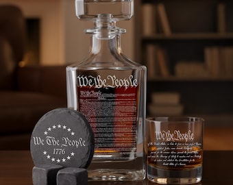 We The People Bourbon Decanter Set - Constitution-Engraved Decanter - Add Glasses, Coasters, and Whiskey Stones